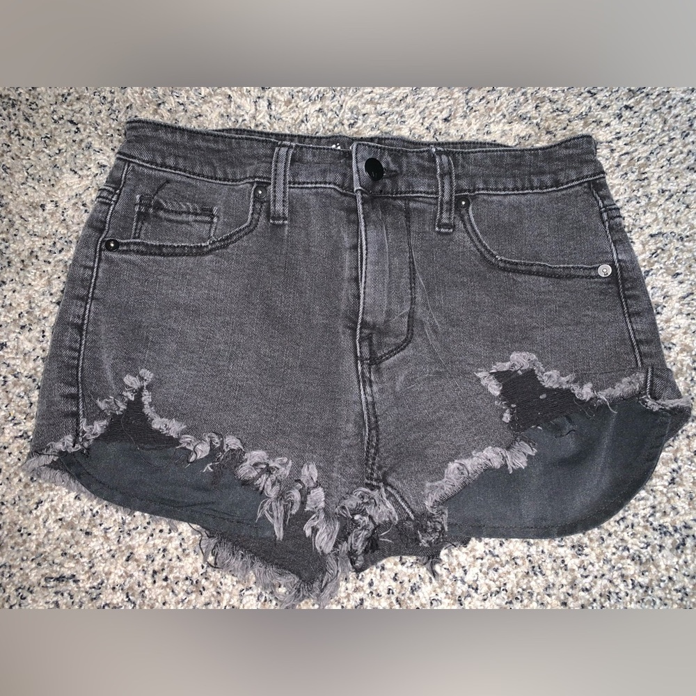 Faded Black Distressed Denim Shorts